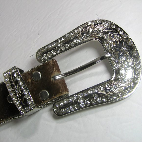 ANGEL RANCH CALF HAIR LEATHER BELT SIZE XL STUDS FAUX GEMS - Picture 6 of 16